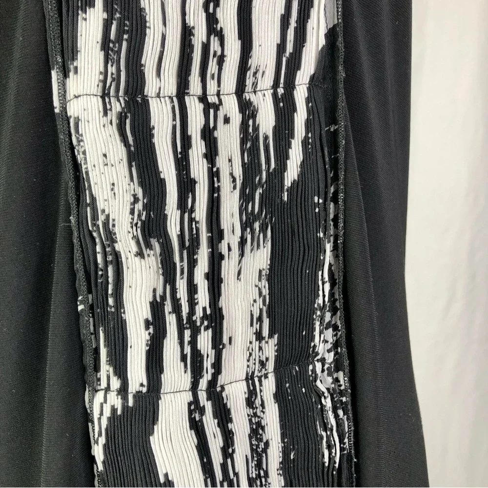 Samuel Dong pleated chiffon front dress stretch jersey cap sleeve black white M - Picture 3 of 10